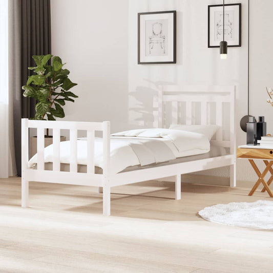 Berkfield Bed Frame White 75x190 cm Small Single Solid Wood