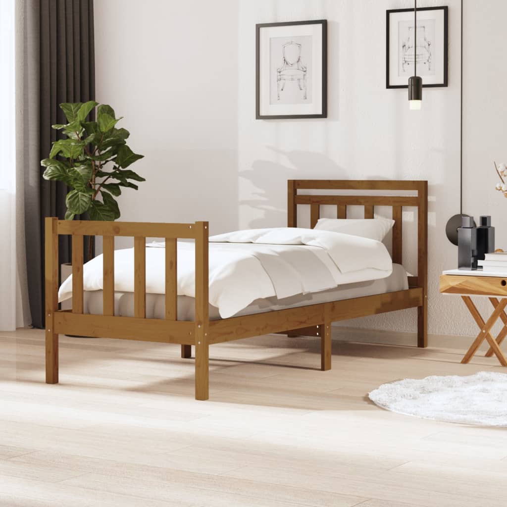Berkfield Bed Frame Honey Brown 75x190 cm Small Single Solid Wood