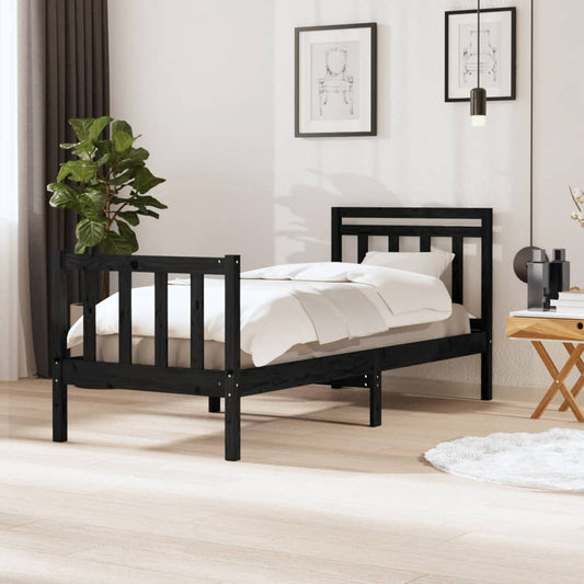 Berkfield Bed Frame Black 75x190 cm Small Single Solid Wood
