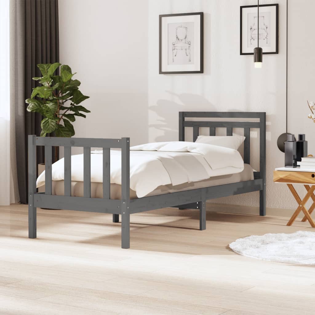 Berkfield Bed Frame Grey 90x190 cm Single Solid Wood