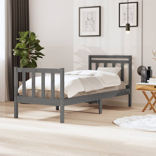 Berkfield Bed Frame Grey 90x190 cm Single Solid Wood