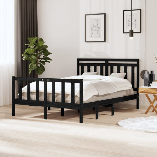 Berkfield Bed Frame Black 135x190 cm Double Solid Wood