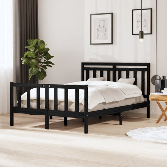 Berkfield Bed Frame Black Solid Wood 140x190 cm