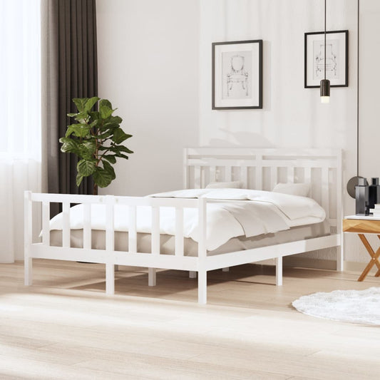 Berkfield Bed Frame White 150x200 cm King Size Solid Wood