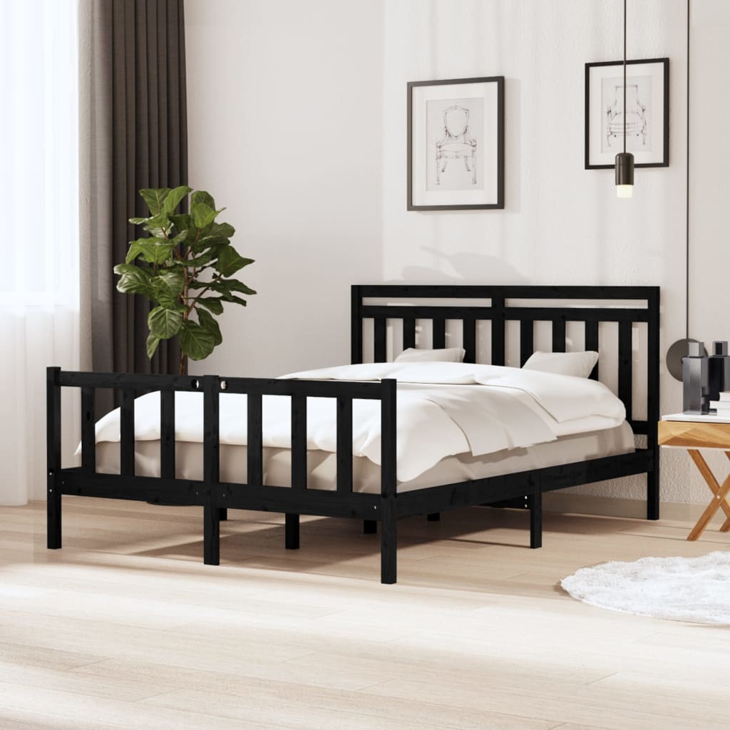 Berkfield Bed Frame Black 150x200 cm King Size Solid Wood