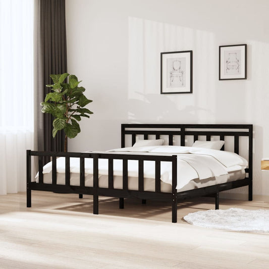 Berkfield Bed Frame Black 180x200 cm Super King Size Solid Wood
