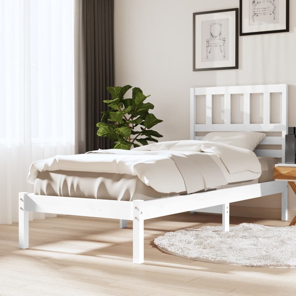 Berkfield Bed Frame White 75x190 cm Small Single Solid Wood Pine