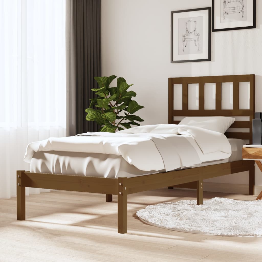 Berkfield Bed Frame Honey Brown 75x190 cm Small Single Solid Wood Pine