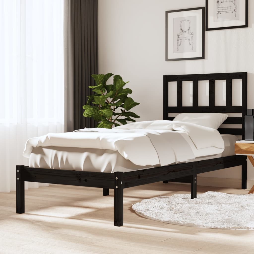 Berkfield Bed Frame Black 90x190 cm Single Solid Wood Pine