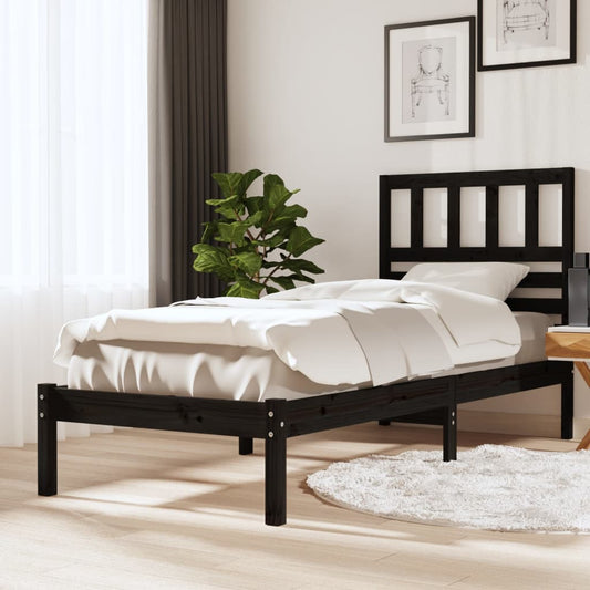 Berkfield Bed Frame Black 90x190 cm Single Solid Wood Pine