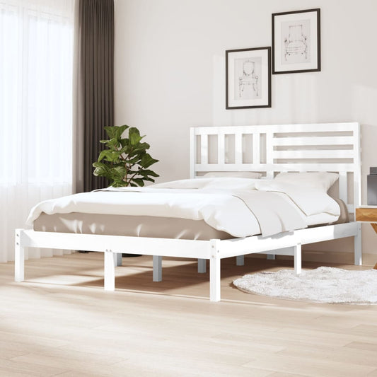 Berkfield Bed Frame White 135x190 cm Double Solid Wood Pine