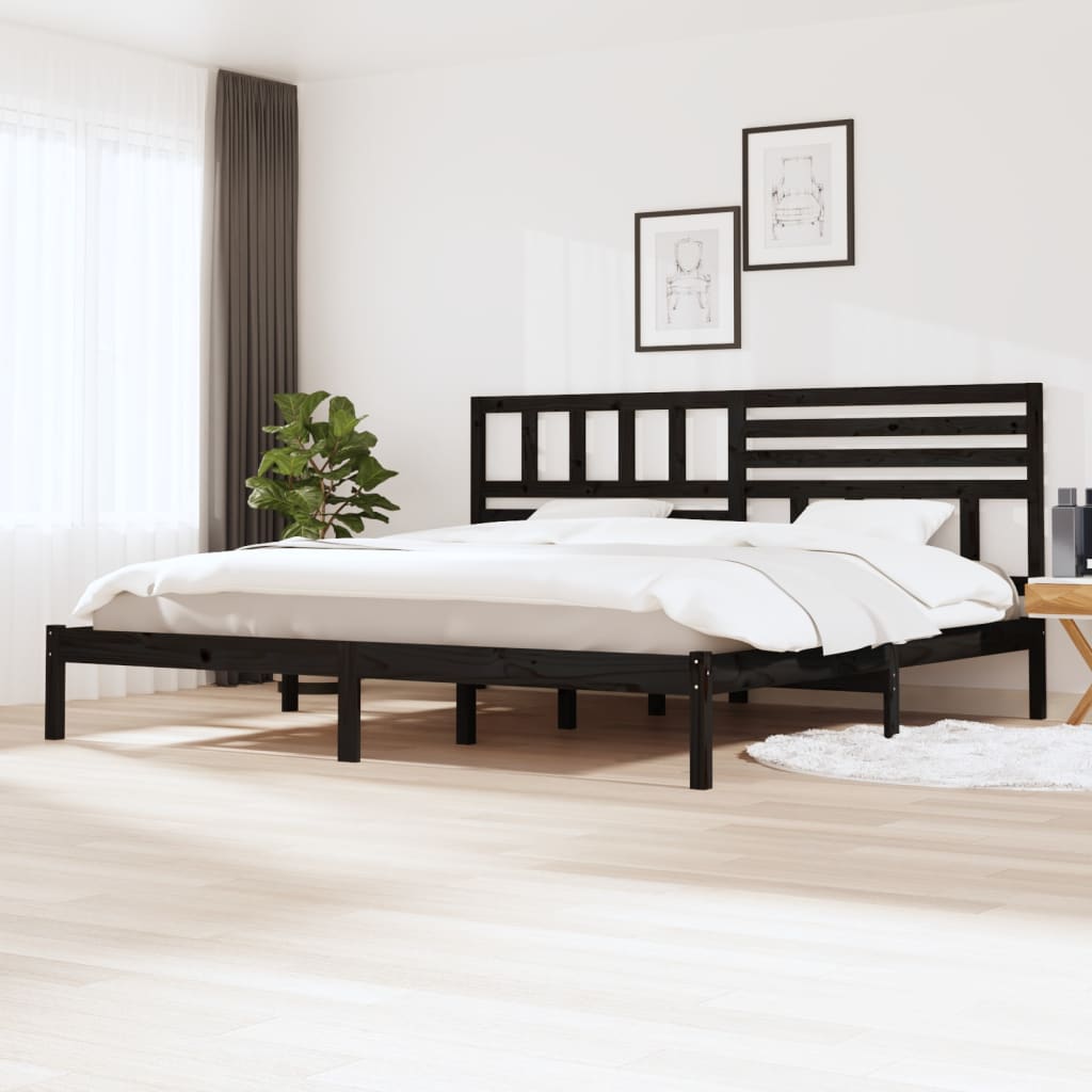 Berkfield Bed Frame Black 180x200 cm Super King Size Solid Wood Pine