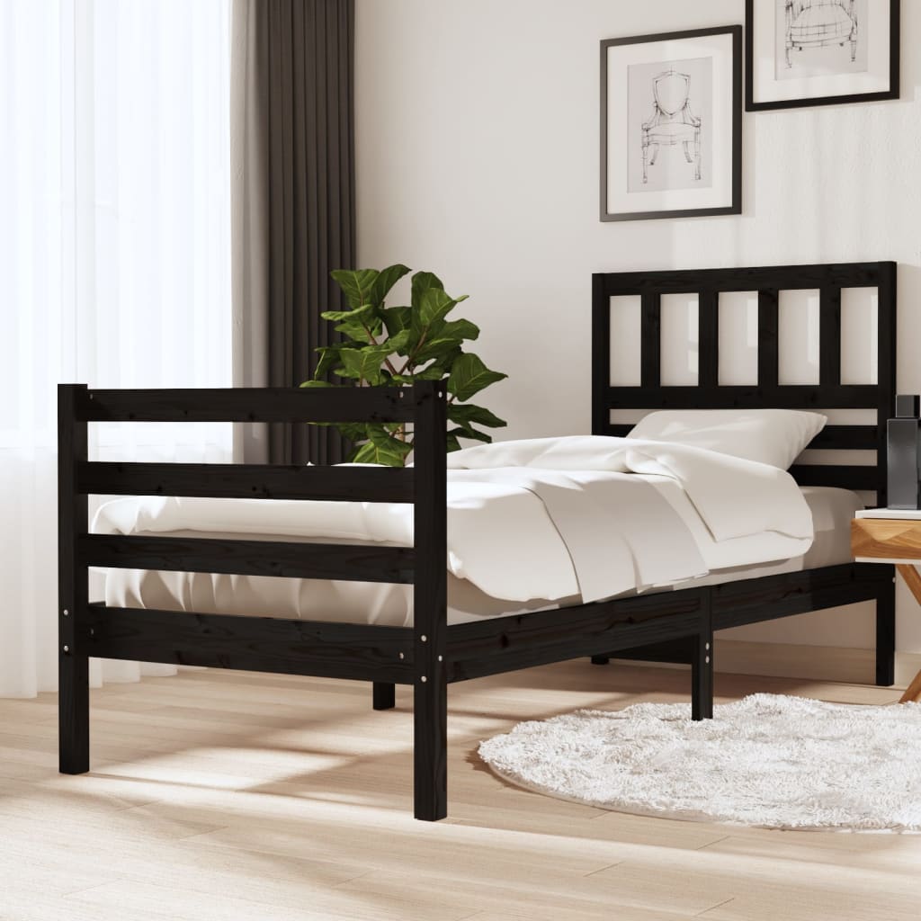Berkfield Bed Frame Black 75x190 cm Small Single Solid Wood
