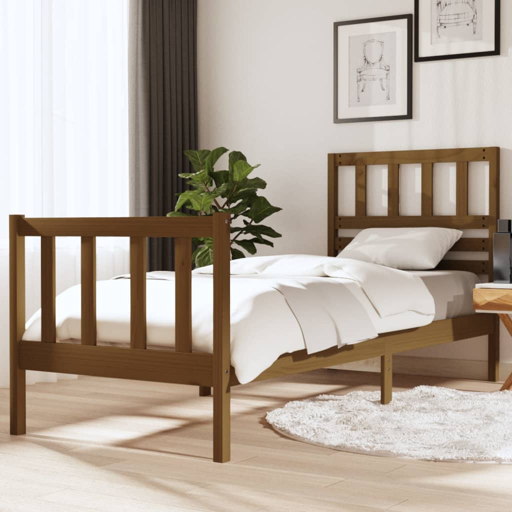 Berkfield Bed Frame Honey Brown 75x190 cm Small Single Solid Wood