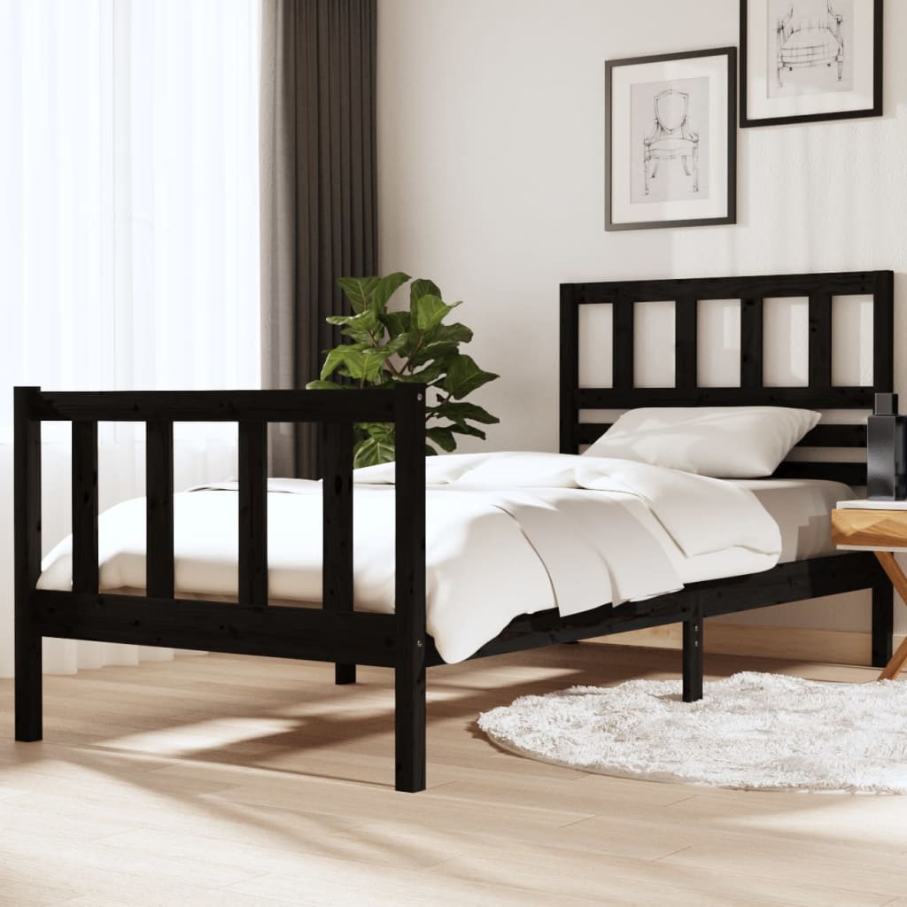 Berkfield Bed Frame Black 90x190 cm Single Solid Wood