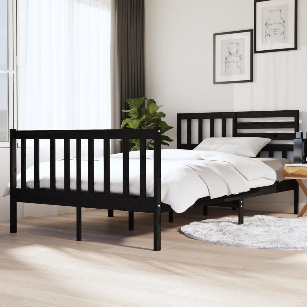 Berkfield Bed Frame Black 135x190 cm Double Solid Wood