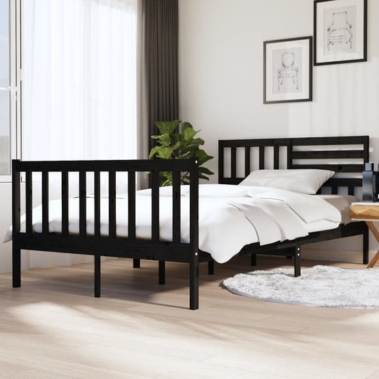 Berkfield Bed Frame Black 135x190 cm Double Solid Wood