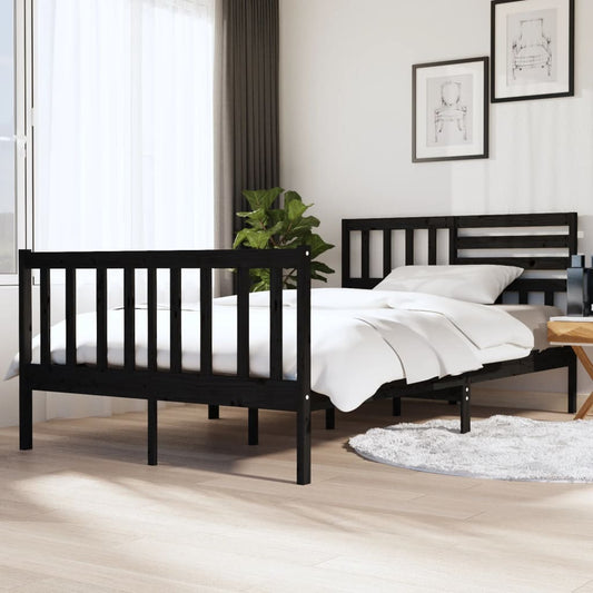 Berkfield Bed Frame Black Solid Wood 140x190 cm