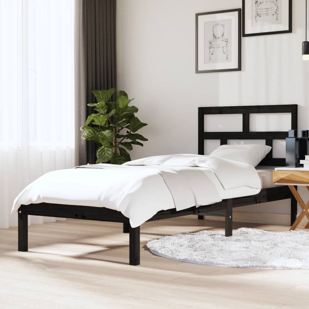 Berkfield Bed Frame Black 75x190 cm Small Single Solid Wood