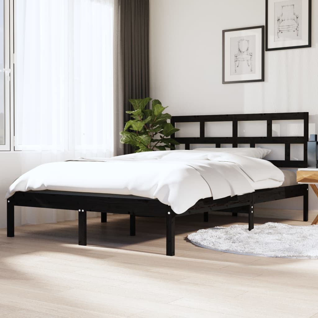 Berkfield Bed Frame Black 135x190 cm Double Solid Wood
