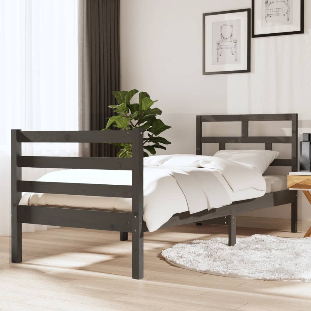 Berkfield Bed Frame Grey 75x190 cm Small Single Solid Wood