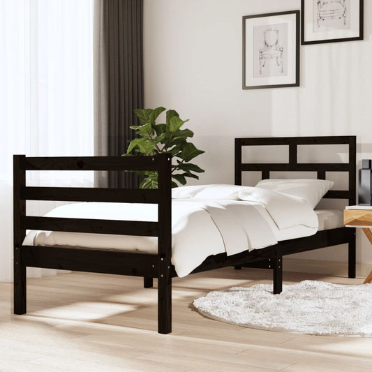 Berkfield Bed Frame Black 75x190 cm Small Single Solid Wood