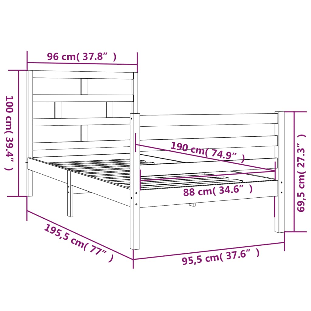 Berkfield Bed Frame 90x190 cm Single Solid Wood