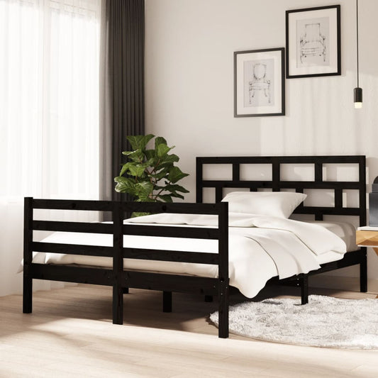 Berkfield Bed Frame Black 135x190 cm Double Solid Wood