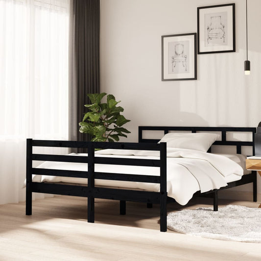 Berkfield Bed Frame Black Solid Wood Pine 140x190 cm