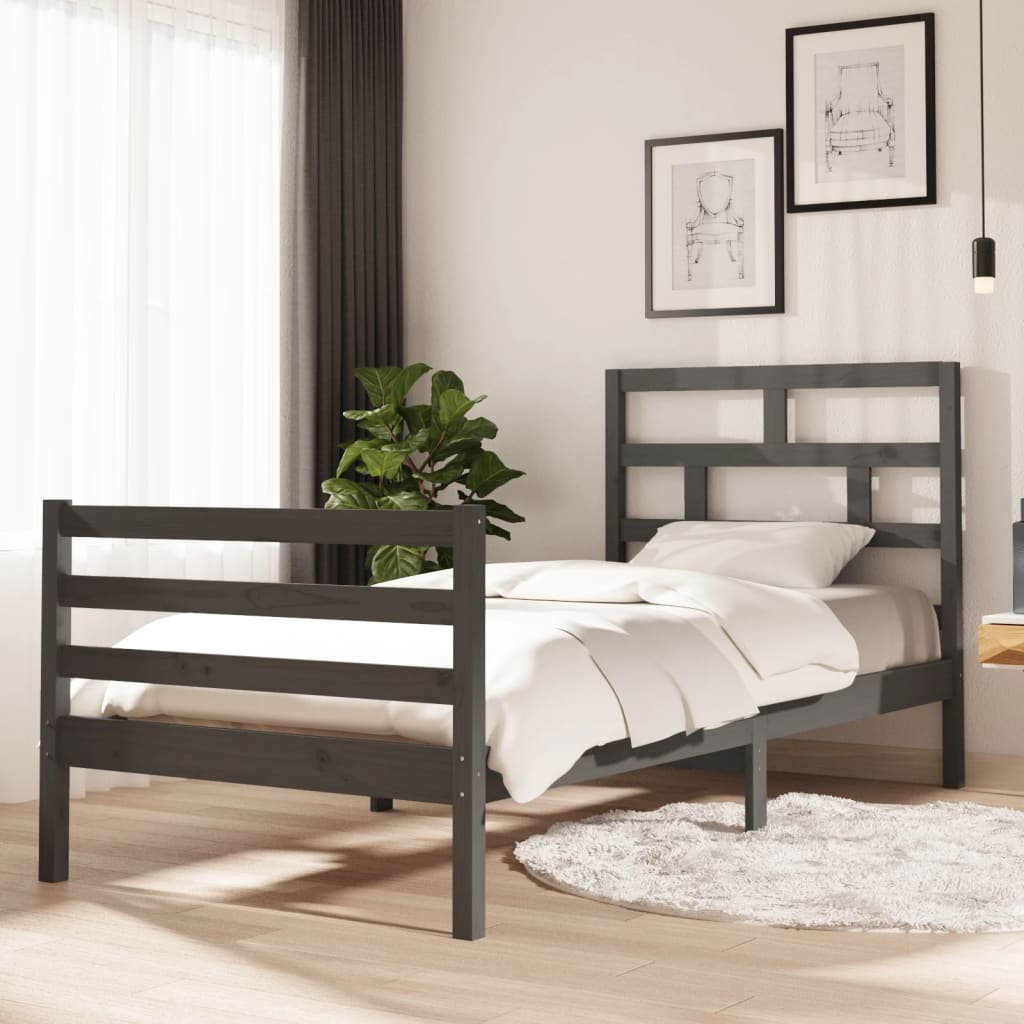 Berkfield Bed Frame Grey Solid Wood Pine 90x200 cm