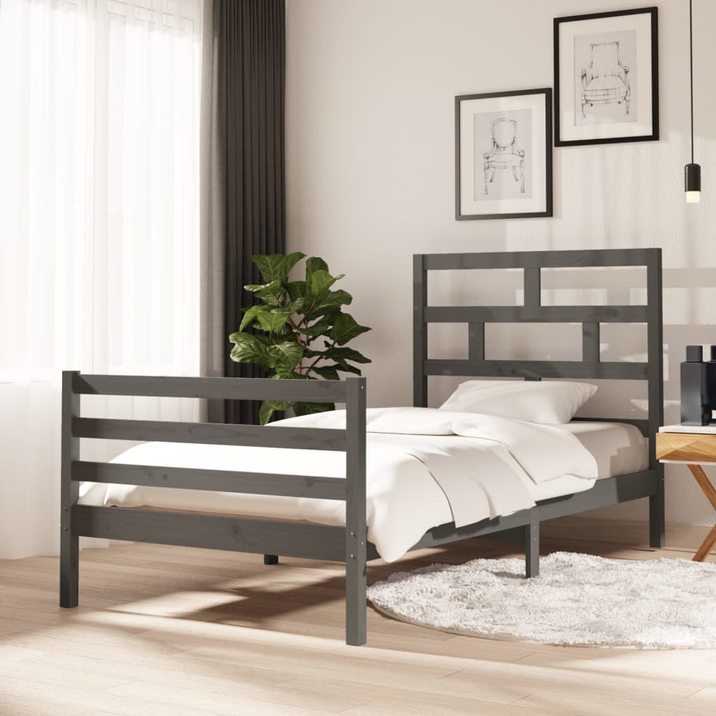 Berkfield Bed Frame Grey Solid Wood Pine 100x200 cm