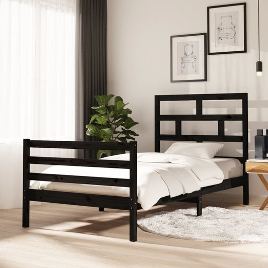 Berkfield Bed Frame Black Solid Wood Pine 100x200 cm