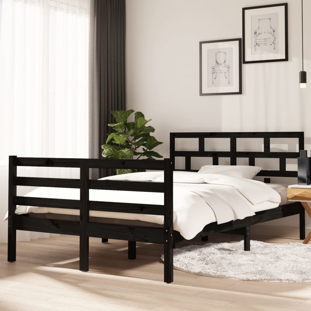 Berkfield Bed Frame Black Solid Wood Pine 120x200 cm