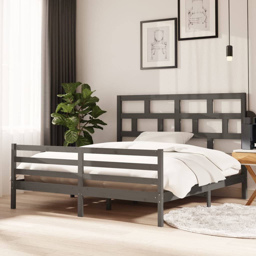 Berkfield Bed Frame Grey Solid Wood 180x200 cm Super King Size