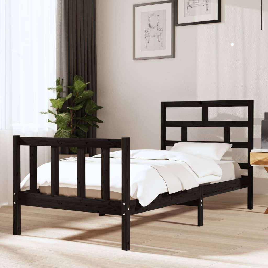 Berkfield Bed Frame Black Solid Wood Pine 90x190 cm Single