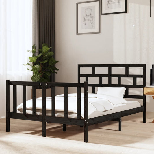 Berkfield Bed Frame Black Solid Wood Pine 120x190 cm Small Double