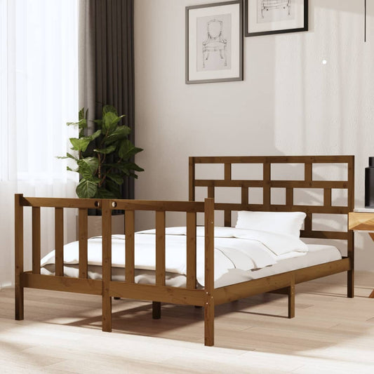 Berkfield Bed Frame Honey Brown Solid Wood Pine 135x190 cm Double