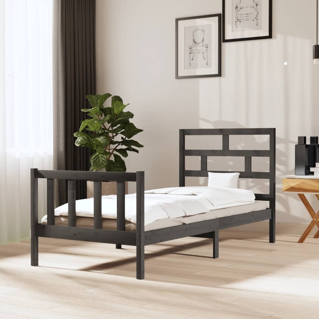 Berkfield Bed Frame Grey Solid Wood Pine 100x200 cm