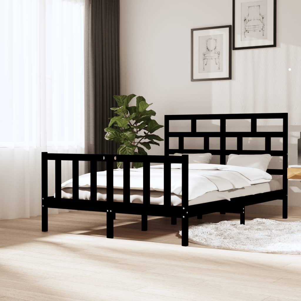 Berkfield Bed Frame Black Solid Wood Pine 140x200 cm