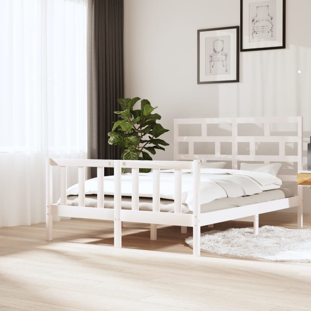 Berkfield Bed Frame White Solid Wood Pine 150x200 cm King Size