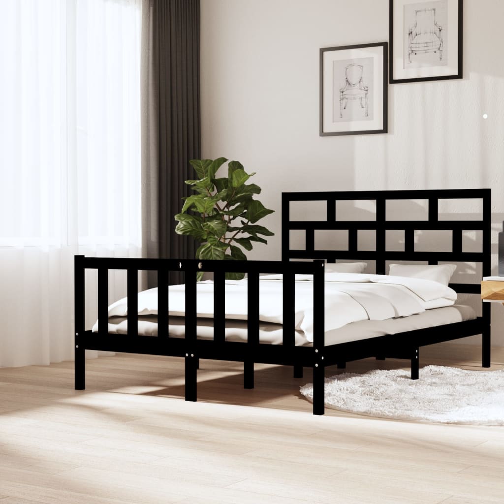 Berkfield Bed Frame Black Solid Wood Pine 150x200 cm King Size