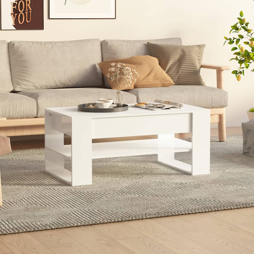 Berkfield Coffee Table High Gloss White 102x55x45 cm Engineered Wood