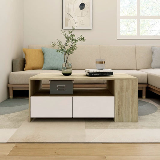 Berkfield Coffee Table White and Sonoma Oak 102x55x42 cm Engineered Wood