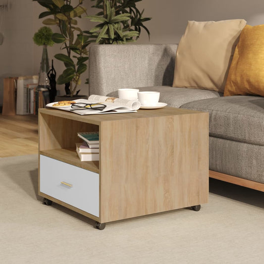 Berkfield Coffee Table White and Sonoma Oak 55x55x40 cm Engineered Wood