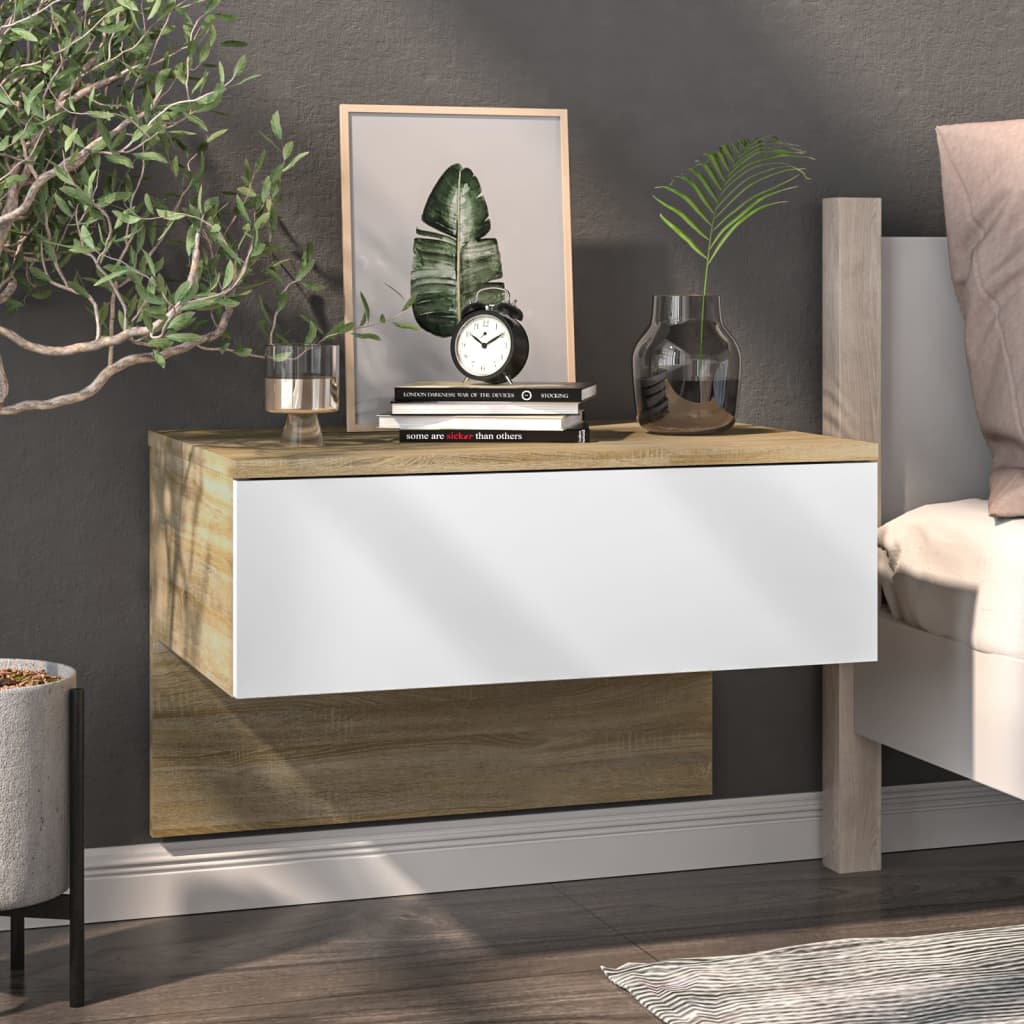 Berkfield Wall-mounted Bedside Cabinet White and Sonoma Oak