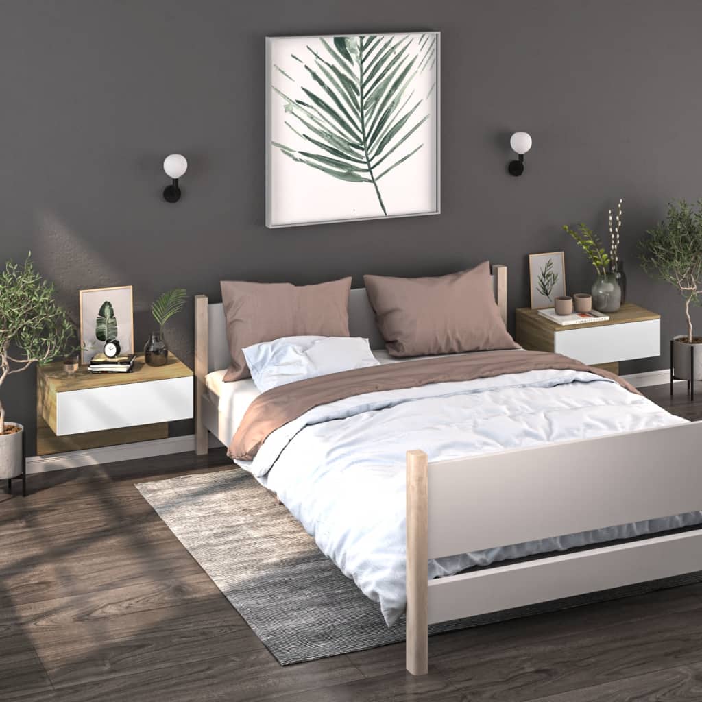 Berkfield Wall-mounted Bedside Cabinets 2pcs White and Sonoma Oak