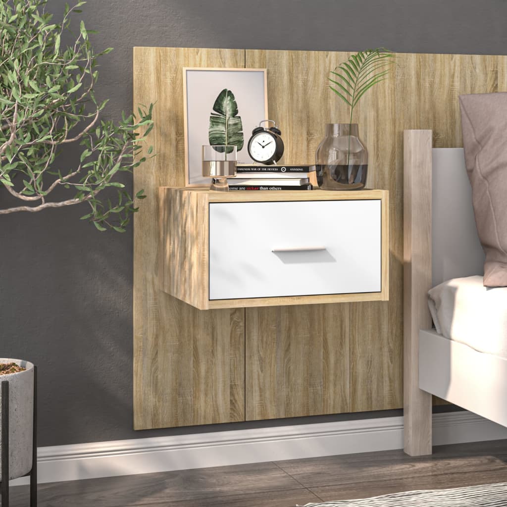 Berkfield Wall-mounted Bedside Cabinet White and Sonoma Oak