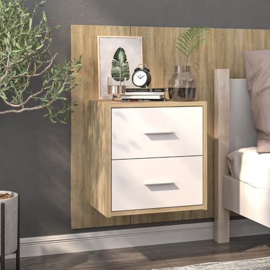 Berkfield Wall-mounted Bedside Cabinet White and Sonoma Oak