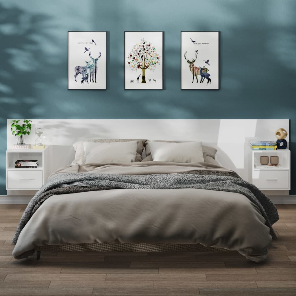 Berkfield Wall-mounted Bedside Cabinets 2 pcs High Gloss White