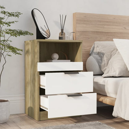 Berkfield Bedside Cabinet White and Sonoma Oak Engineered Wood